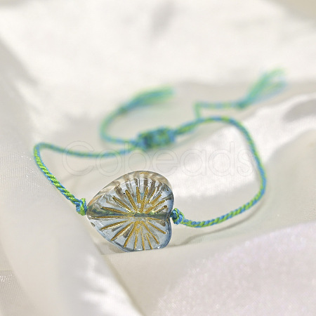 Boho Handmade Lampwork Heart Adjustable Braided Cotton Cord Bracelets for Women WGD66FD-01-1