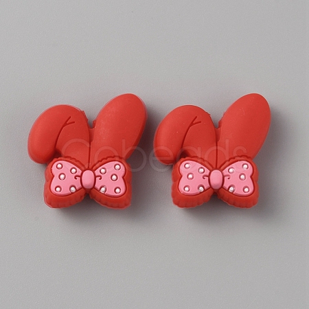 Rabbit with Bowknot Food Grade Eco-Friendly Silicone Beads SIL-WH0018-008A-1