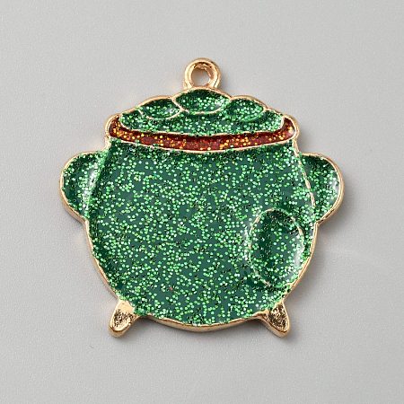 Saint Patrick's Day Glitter Alloy Enamel Pendants ENAM-CJC0003-58F-KCG-1