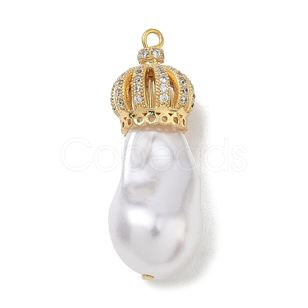 Brass Micro Pave Clear Cubic Zirconia and Creamy White Imitation Pearl Pendants KK-A300-13A-G-1