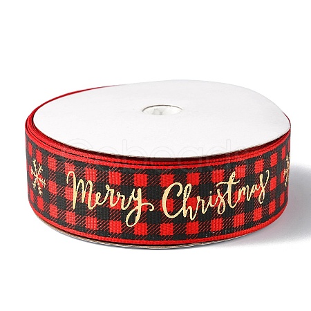 1 Roll Christmas Printed Polyester Grosgrain Ribbons OCOR-YW0001-05D-1