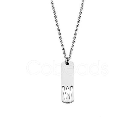 304 Stainless Steel Rectangle with Laser Cut Initial Pendant Necklaces FS-WG71FEF-03-1
