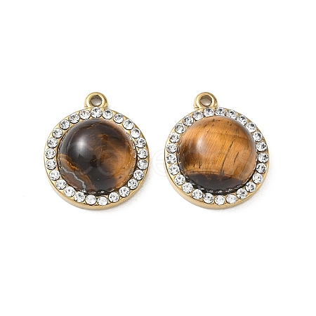 304 Stainless Steel & Natural Tiger Eye Pendants SA-CBA11D7-04G-1