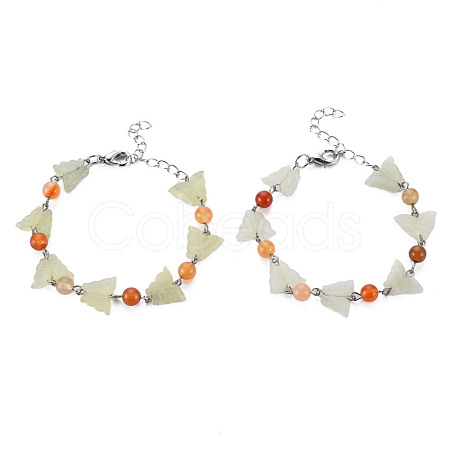 Butterfly Natural New Jade Beaded Bracelets for Girl Women BJEW-S145-002B-1