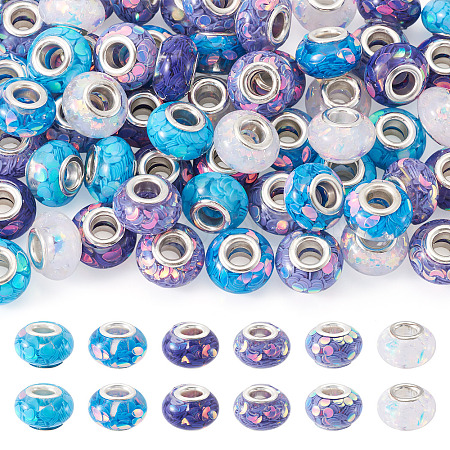 60Pcs 6 Colors Transparent Resin Rondelle European Beads RESI-TA0004-89-1