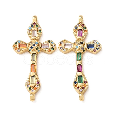 Brass Micro Pave Colorful Cubic Zirconia Connector Charms CU-CBA4579-08G-A-1
