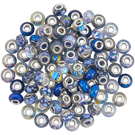 100Pcs Printed Transparent Resin European Beads RESI-PA0001-18C-1