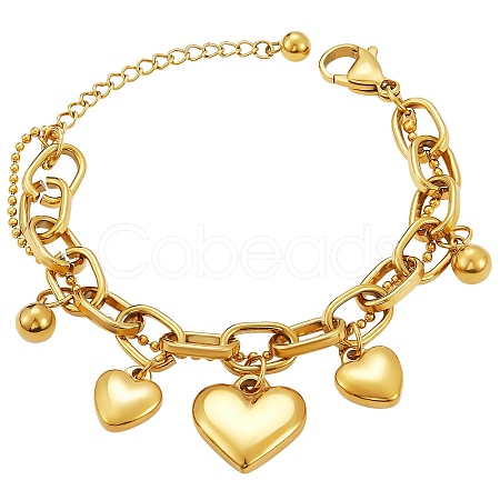 Stainless Steel Heart Charm Bracelets for Women BJEW-BB69676-I-1