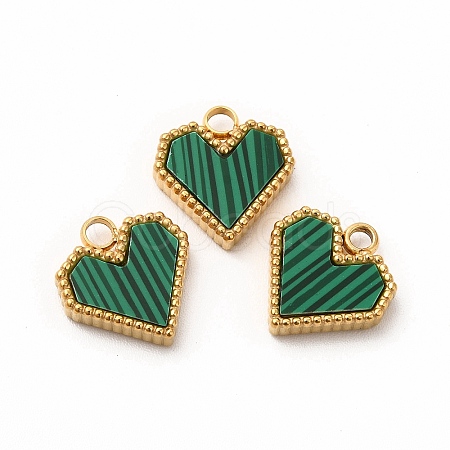 Synthetic Malachite Dyed Heart Charms STAS-A076-08G-1