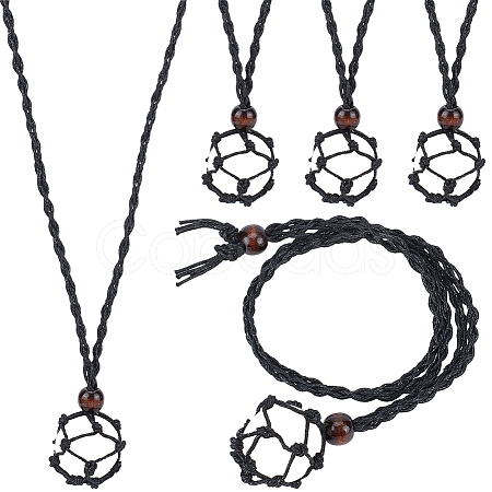 6Pcs Adjustable Waxed Cord Macrame Pouch Empty Stone Holder Necklace Making NJEW-BBC0001-08C-1