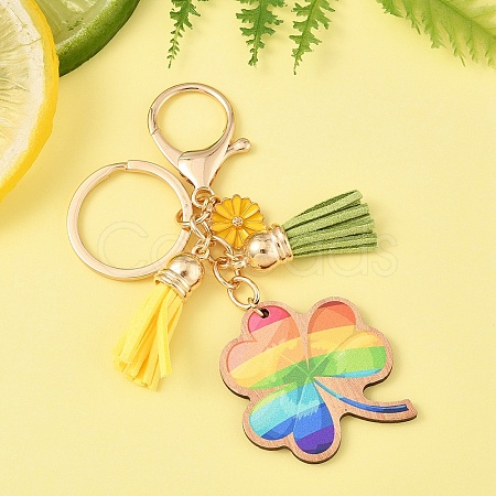 St. Patrick's Day Alloy Enamel & Faux Suede Tassel & Wood Keychains KEYC-YW00199-02-1