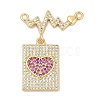 Brass Micro Pave Clear & Hot Pink Cubic Zirconia Pendants KK-U058-45G-1