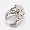 Natural Rose Quartz Wide Band Finger Rings RJEW-K224-A12-2
