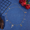 1Pc Gothic Theme Alloy Heart Cross Rose Flower Rivet Pendant Waist Belly Chains NJEW-BM0001-06-4