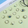 13Pcs 13 Style Aquamarine Rhinestone Tortoise & Elephant & Lotus & Crown Finger Rings Set JR939A-2