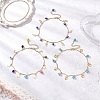 3Pcs 3 Styles Handmade Evil Eye Lampwork & Stainless Steel Moon Heart Leaf Tassel 304 Stainless Steel Curved Bar Link Chain Anklets for Women AJEW-AN00742-1