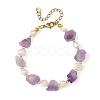 Raw Natural Amethyst Nuggets and Natural Cultured Freshwater Pearl Bead Beaded Bracelets BJEW-JB14387-01-3