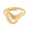 Ion Plating(IP) 304 Stainless Steel Moon with Bat Adjustable Ring for Women RJEW-M149-04G-1