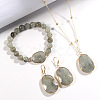 Oval Alloy with Natural Labradorite Pendant Necklaces & Beaded Bracelets & Dangle Earrings Sets WGD3DFC-03-2