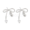 Heart Bowknot Brass Pave Clear Cubic Zirconia Stud Earrings for Women EJEW-S216-02A-P-1