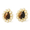 Ion Plating(IP) Natural Tiger Eye Teardrop Stud Earrings with Plastic Pearl Beaded EJEW-E599-05G-01-3