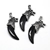 Tusk Shape with Wolf Antique Silver Zinc Alloy Natural Obsidian Big Pendants G-F228-63B-FF-1