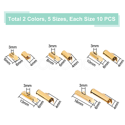 100Pcs 10 Styles 304 Stainless Steel Slide On End Clasp Tubes STAS-UN0049-39-1