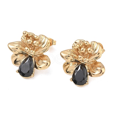 Valentine's Day 304 Stainless Steel Cubic Zirconia Stud Earrings for Women EJEW-F411-01G-01-1