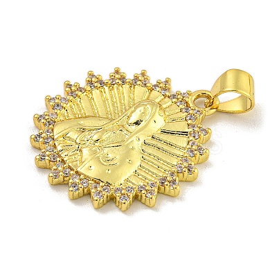 Virgin Mary Theme Rack Plating Brass Micro Pave Cubic Zirconia Pendants KK-C074-23G-03-1