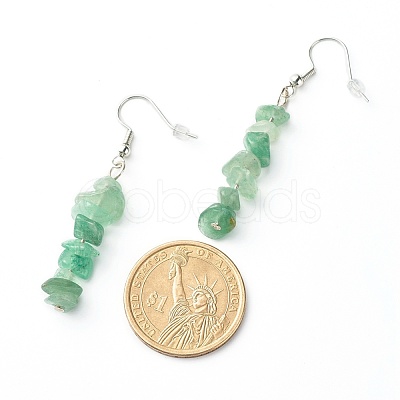 Natural Green Aventurine Chip Beads Dangle Earrings EJEW-JE04649-03-1
