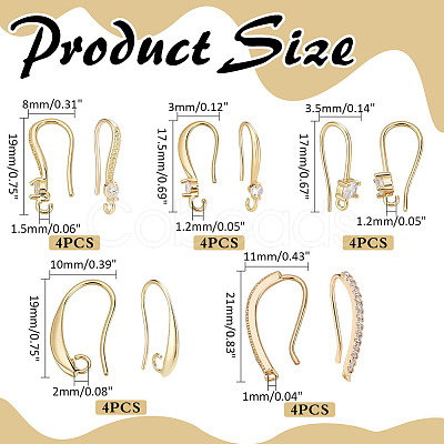 20Pcs 5 Styles Brass Cubic Zirconia Earring Hooks KK-ME0002-56-1