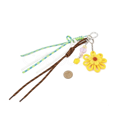 Flower Handmade Woven & Polyester Cord & Resin & Acrylic Beaded Pendant Decorations HJEW-JM04421-03-1