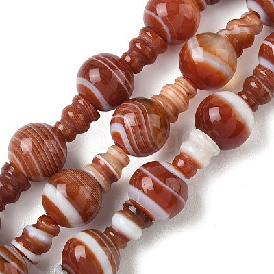 Natural Banded Agate 3-Hole Guru Beads Strands G-H064-E08-02B-1