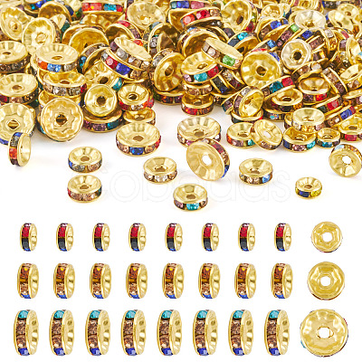300Pcs 3 Styles Rondelle Brass Rhinestone Spacer Beads RB-TA0001-33G-1