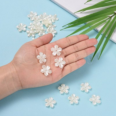 5-Petal Flower ABS Plastic Imitation Pearl Bead Caps X-OACR-R016-21-1