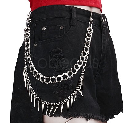Punk Style Alloy with Aluminium Spiked Cone Double Layered Chain Belts for Pants FS-WGA3437-06-1