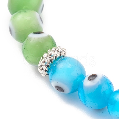 Rainbow Round Evil Eye Lampwork Stretch Beaded Bracelets for Kids X-BJEW-JB05940-1