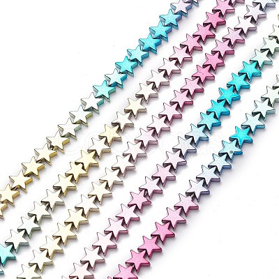 Rainbow Color Electroplate Non-magnetic Synthetic Hematite Beads Strands X-G-L489-I01-1