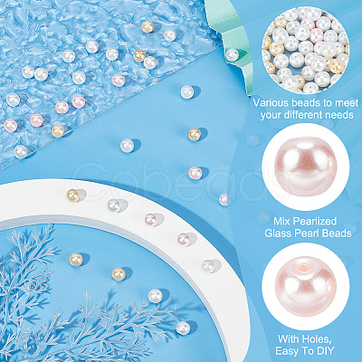 100Pcs Ocean Mix Pearlized Glass Pearl Beads HY-HY0001-04C-1