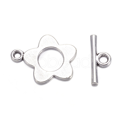 Flower Tibetan Style Alloy Toggle Clasps A0977Y-1