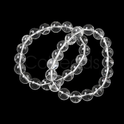Natural Quartz Crystal Round Beaded Stretch Bracelets GG-CBA12F1-02D-12-1