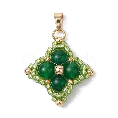 Natural Malaysia Jade/Yellow Jade/Carnelian/Black Onyx/Synthetic Turquoise & Glass Seed Beaded Woven Pendants PALLOY-MZ00365-1