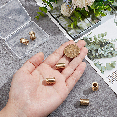6Pcs Antique Style Groove Column Shape Brass Beads FIND-NB0005-34G-1