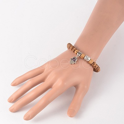 Wood Beaded Stretch Bracelets BJEW-JB02126-1