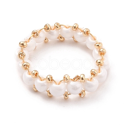 Round Glass Seed Beaded Finger Rings RJEW-JR00307-02-1