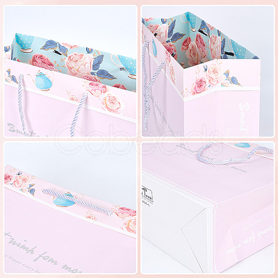2Pcs 2 Colors Valentine's Day Theme Flower Printed Rectangle Paper Bags with Rope Handle ABAG-SP0001-27-1