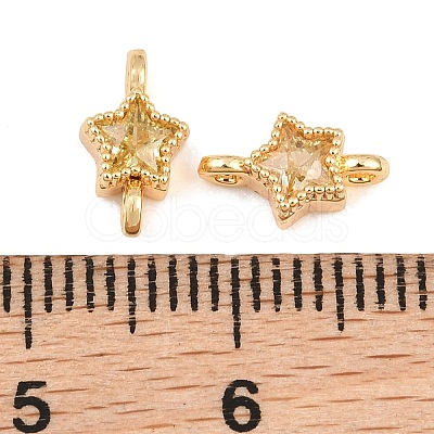 Brass Pave Yellow Cubic Zirconia Connector Charms KK-CBA2DE6-04G-11-1