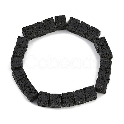 Natural Lava Rock Beaded Stretch Bracelets for Men Women BJEW-G727-01B-1