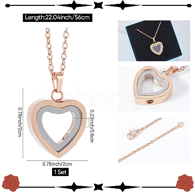 1Pc Stainless Steel Heart Pendant Urn Ashes Necklaces NJEW-CN0001-17RG-1