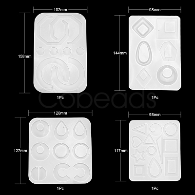 4Pcs Geometric/Teardrop/Letter Pendant & Links Silicone Molds DIY-LS0003-21-1